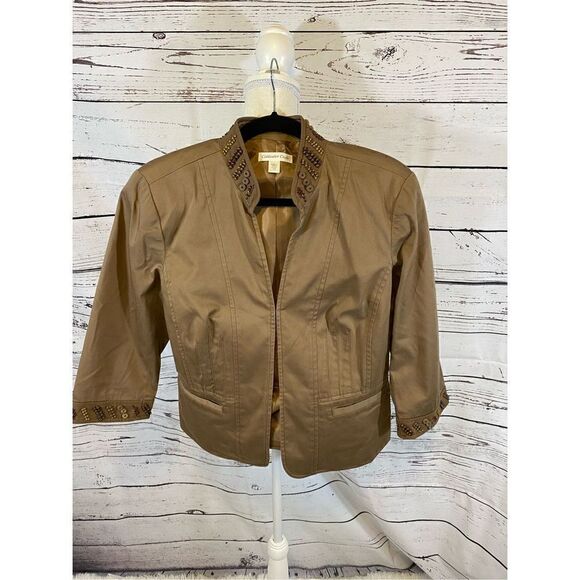 Coldwater Creek Tan 3/4 Sleeve Jacket Size 12 - Picture 2 of 4